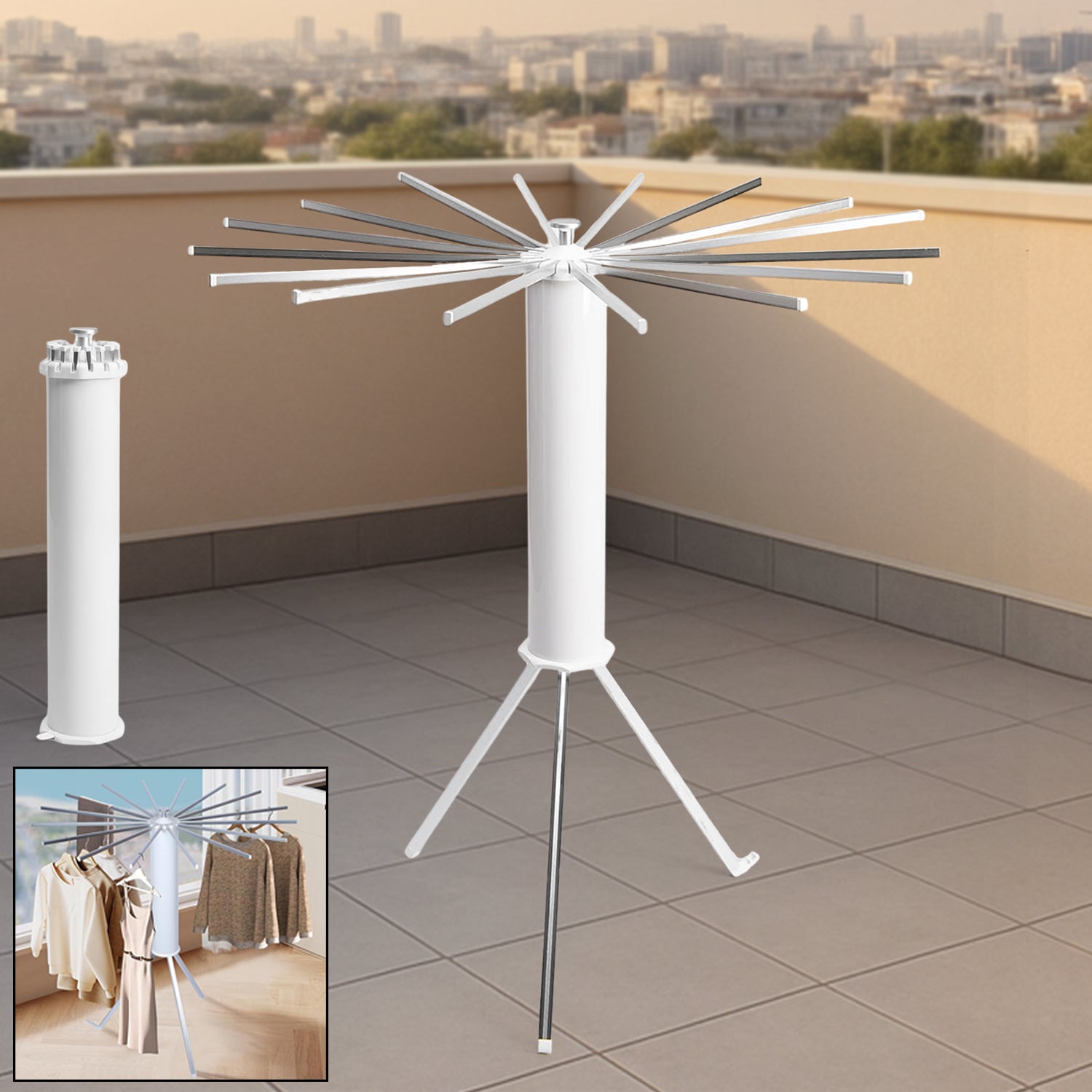 Foldable Rotary Clothes Drying Stand with 360° Arms Foldable Rotary Clothes Drying Stand with 360° Arms